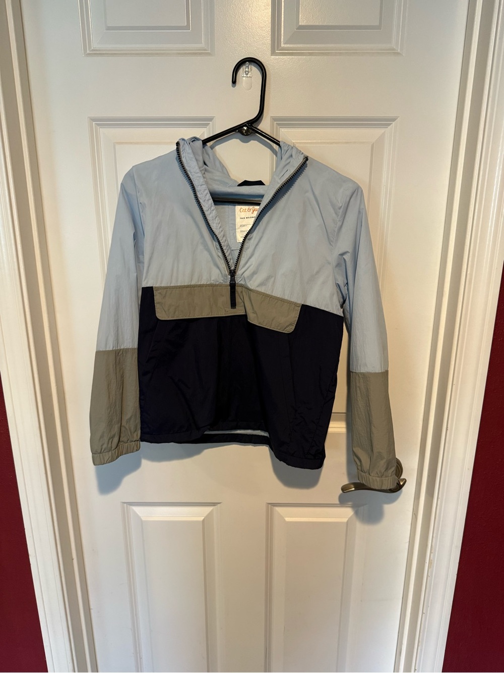 Cat & Jack Light Blue, Gray & Navy Colorblock Pullover Rain Jacket